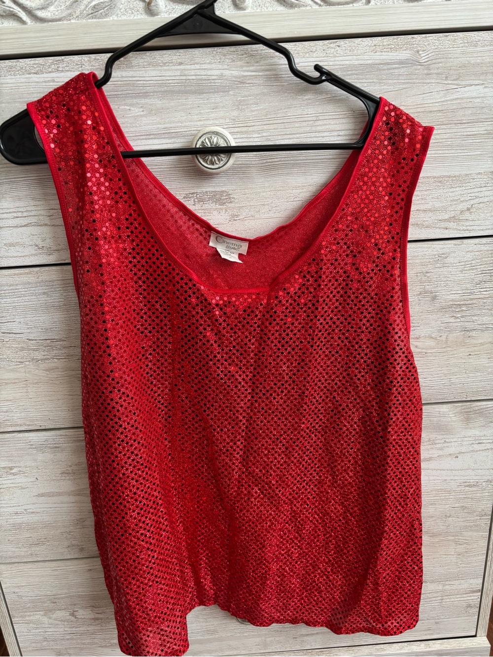 Red Sequin Scoop-Neck Tank Top - Unbranded